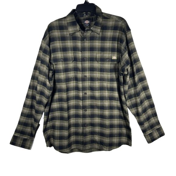 Dickies Plaid Flannel Shirt Mens Size Medium Green & Black Button-Up Pockets NEW - Picture 1 of 10